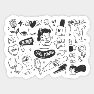 Girl Power Doodle, Funny Girl power drawing, empowered woman Sticker